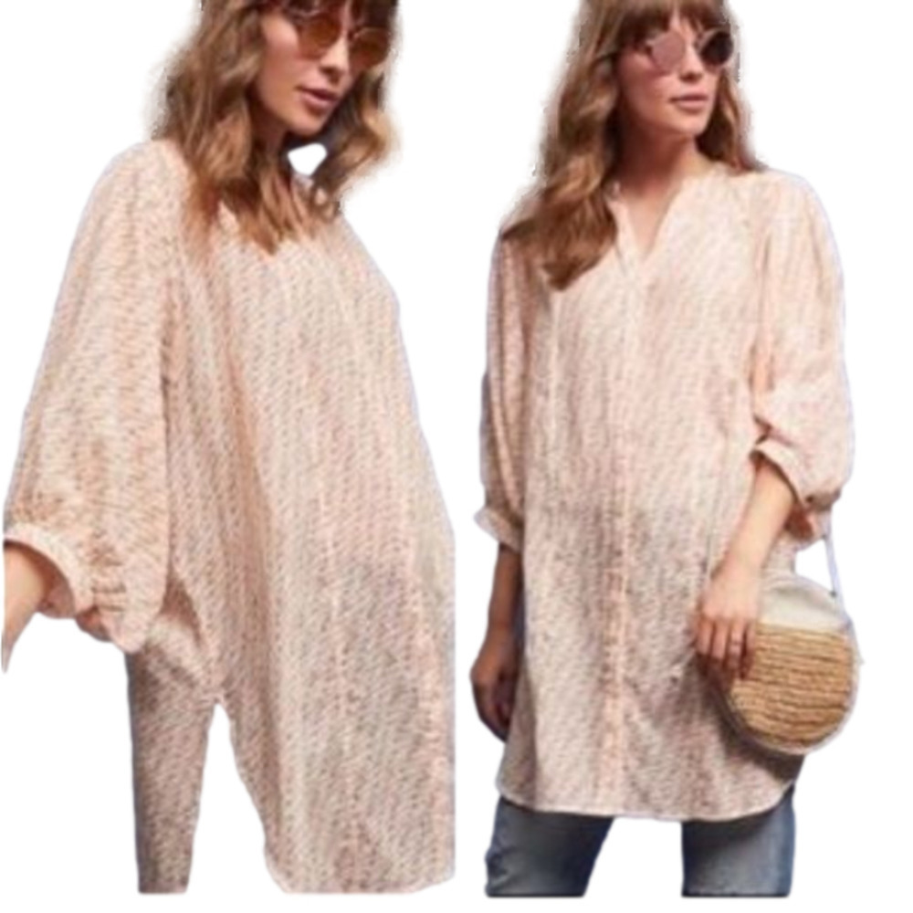 ANTHROPOLOGIE Maeve Oversized Women’s Tunic White Orange Design Large?